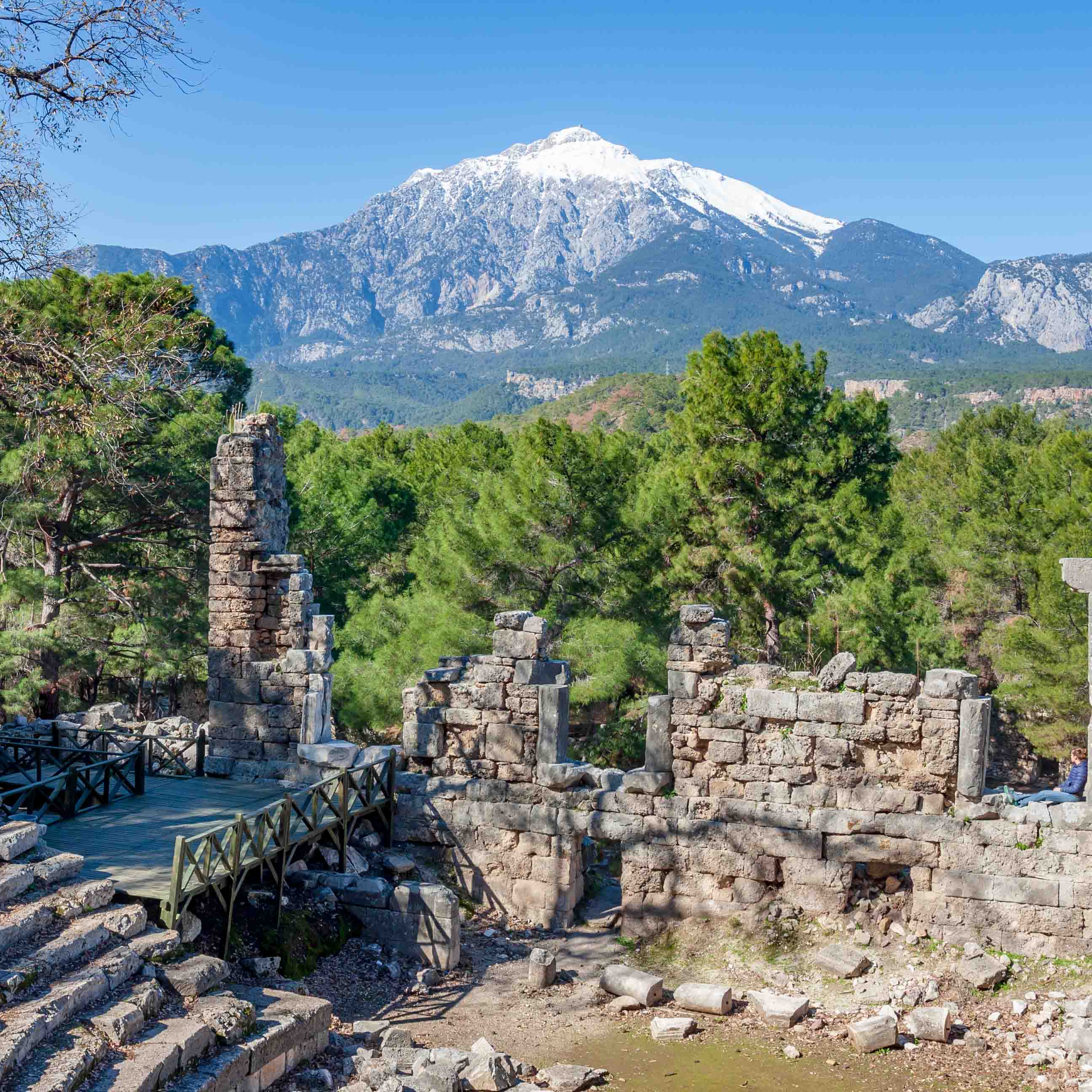 Views from Phaselis Ancient Theatre with Mt Tahtalı in the Backdrop